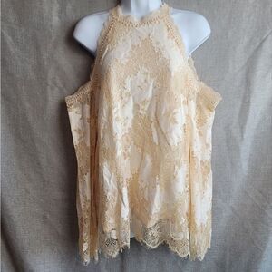 NWOT- ENTRO Cold Shoulder Lace Blouse